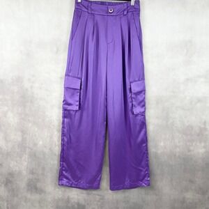 Tullea Womens Cargo Pants Medium‎ Satin Wide Leg Minimal Streetwear Utility Y2K